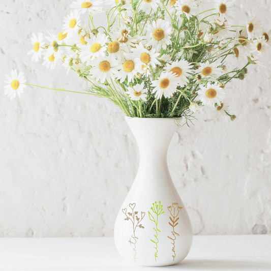 Aufkleber - personalisierter Schriftzug - Blume und Name - Abschiedsgeschenk für Lehrer/in oder Erzieher/in - für Blumentopf oder Glas