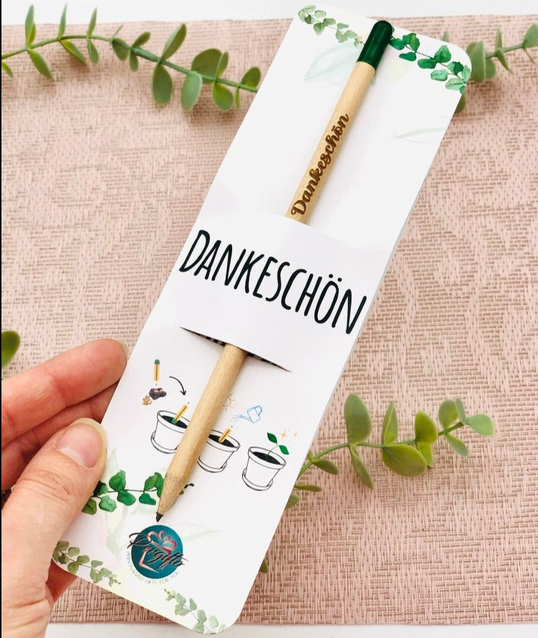 Bleistift zum Einpflanzen mit eigenem Text - kleines Geschenk zum Danke sagen - Bleistift mit personalisierter Karte - HERZLICHEN DANK