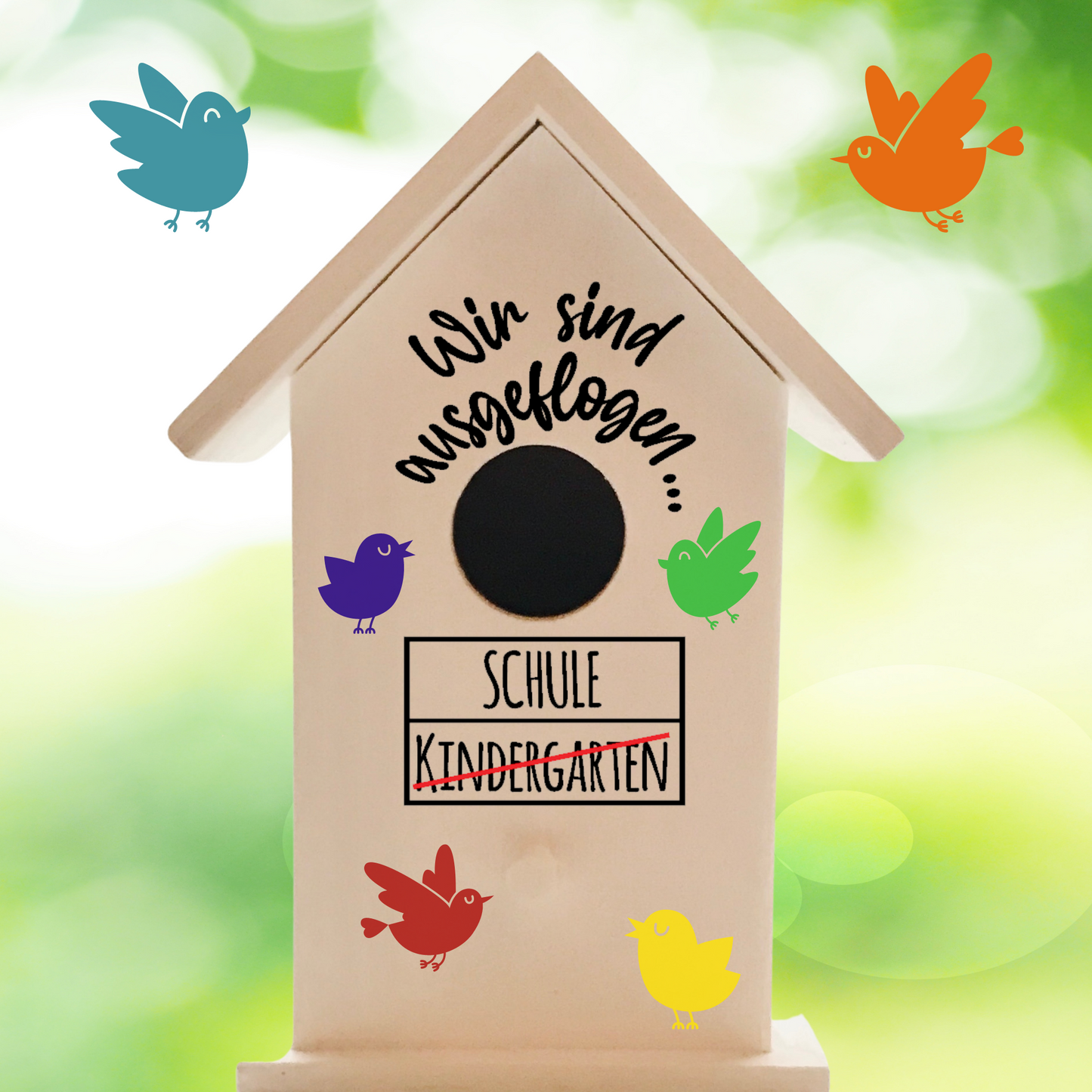 Vogelhaus - Kindergarten "Wir sind ausgeflogen" - Abschiedsgeschenk für Erzieher/in - personalisiert mit Kindernamen