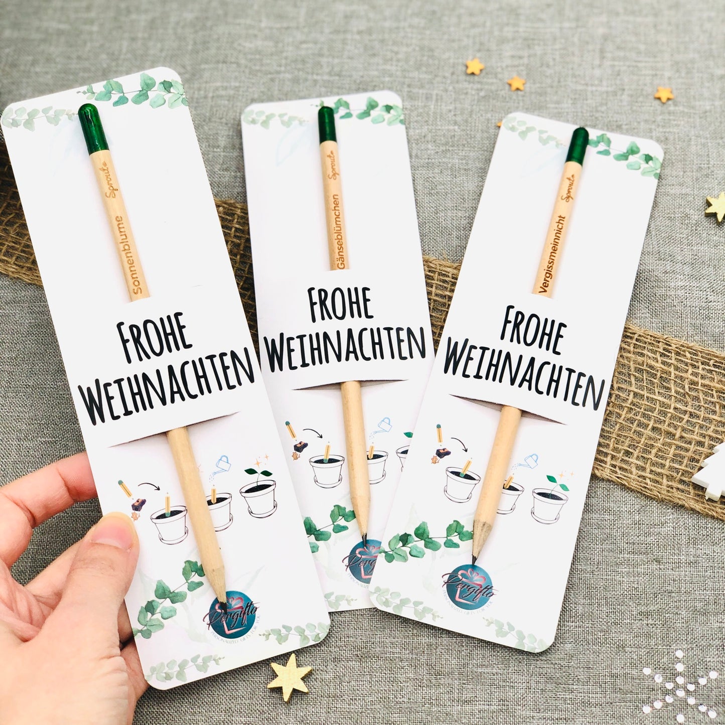Bleistift zum Einpflanzen mit eigenem Text - kleines Geschenk zum Danke sagen - Bleistift mit personalisierter Karte - HERZLICHEN DANK