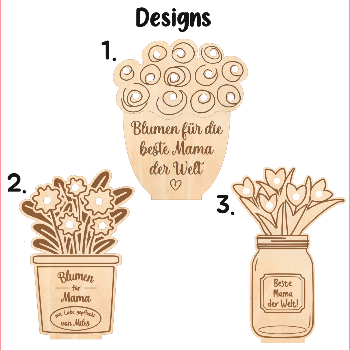 Muttertagsgeschenk aus Holz - Blumenhalter Holz - Blumenschild für Mama / Oma - Geschenk zum Muttertag personalisiert - Mama