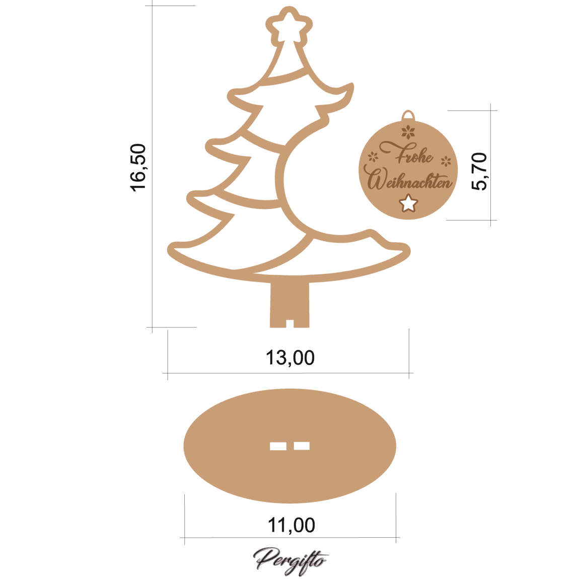 Weihnachtsdekoration 3D Tannenbaum Holz zum Aufstellen - Tannenbaum Aufsteller mit Weihnachtsornament aus Holz