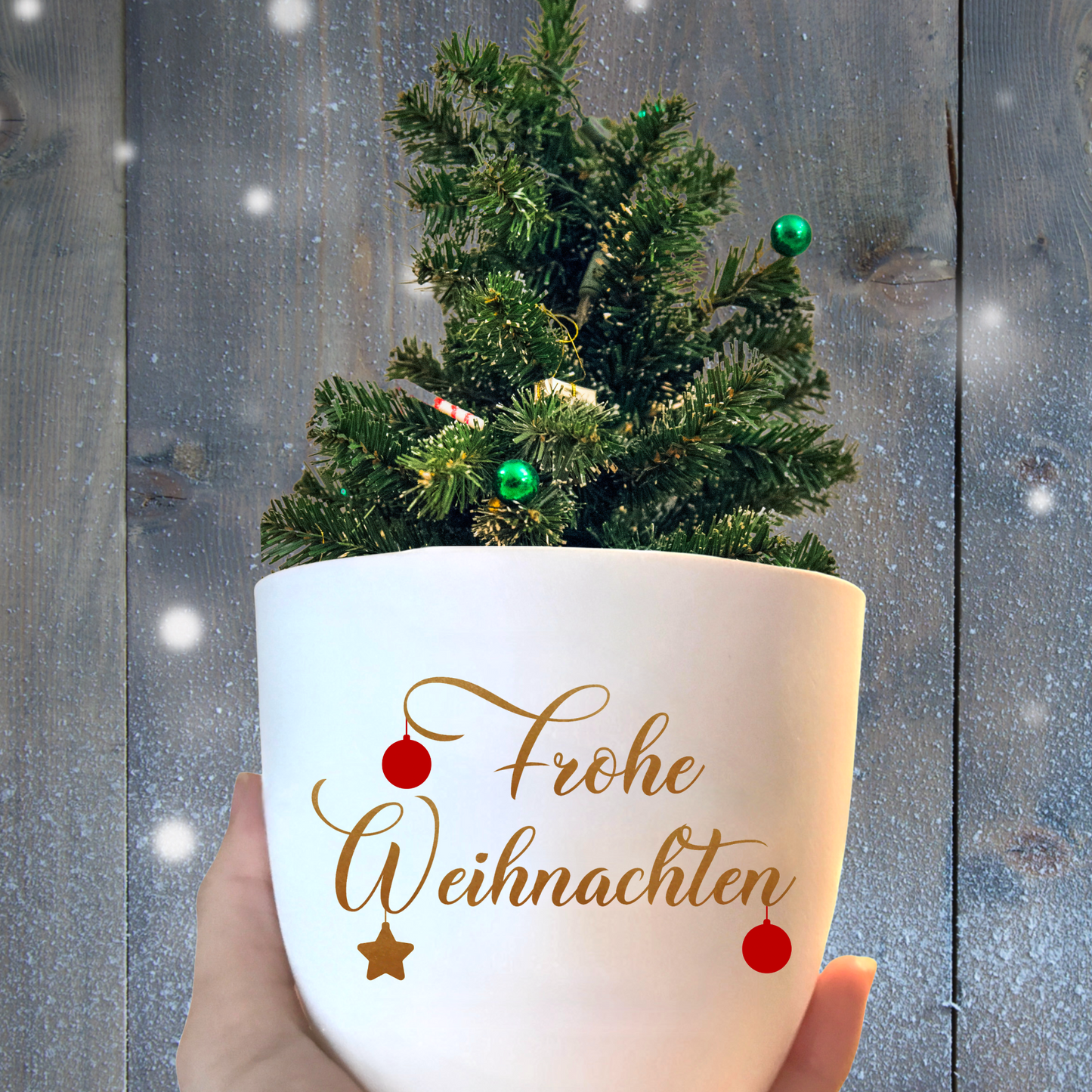 Blumentopf weiß mit weihnachtlichen Design - Frohe Weihnachten