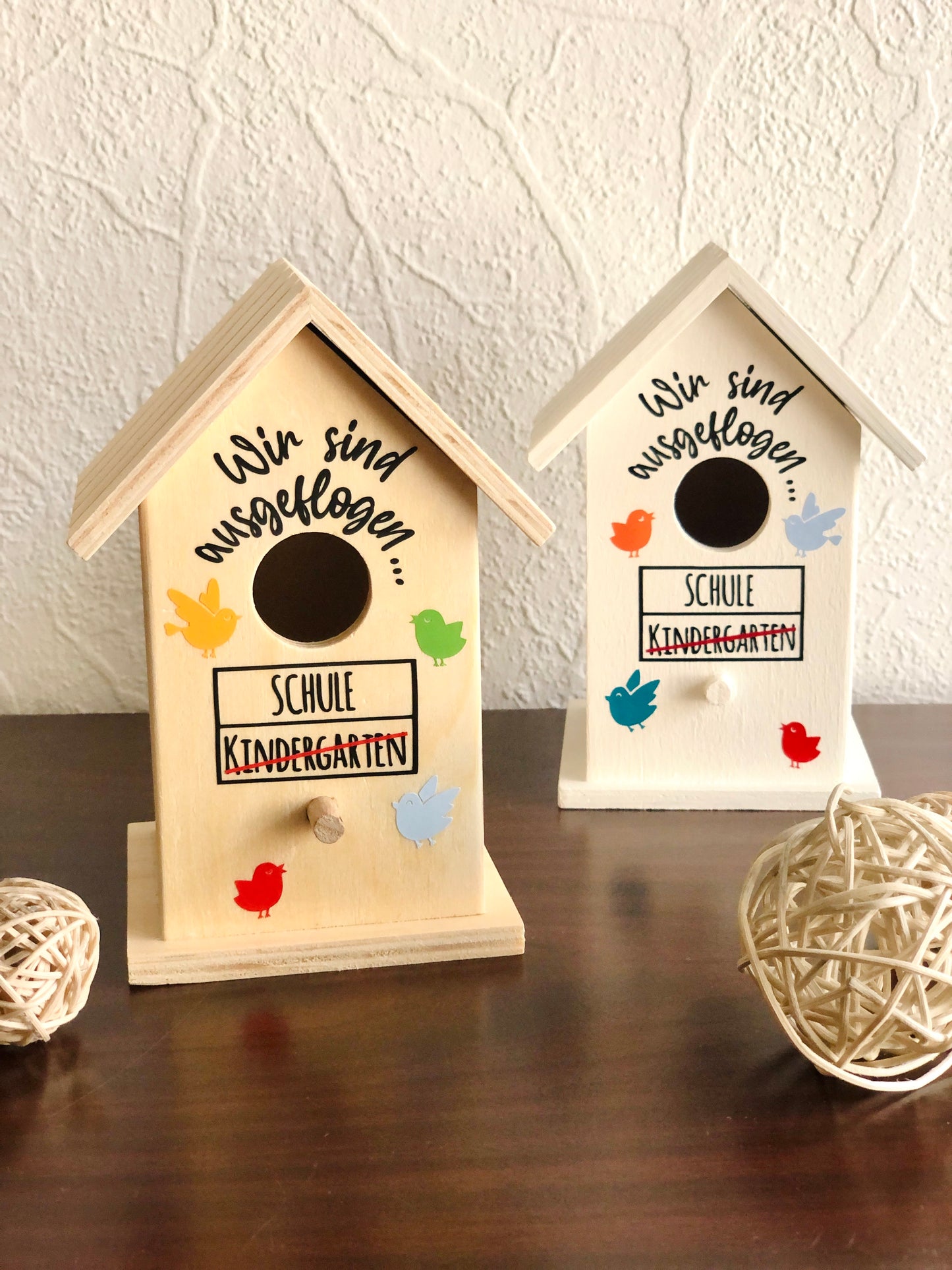 Vogelhaus - Grundschulabschluss "Wir sind ausgeflogen" - Abschiedsgeschenk für Leher/in - personalisiert mit Kindernamen