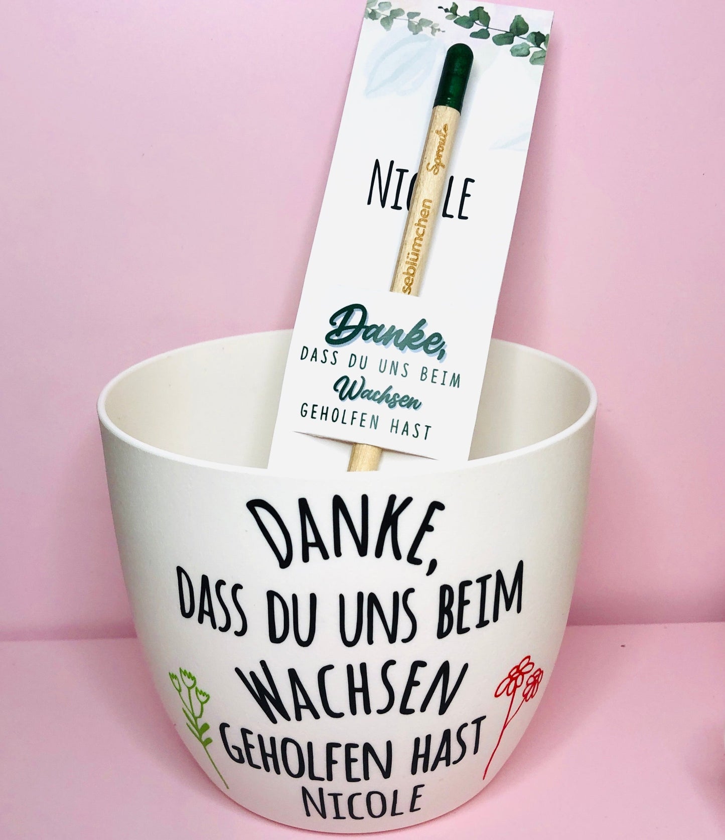 Abschiedsgeschenk Lehrer und Erzieher - Bleistift zum Einpflanzen - Danke, dass du UNS beim Wachsen geholfen hast - personalisiert