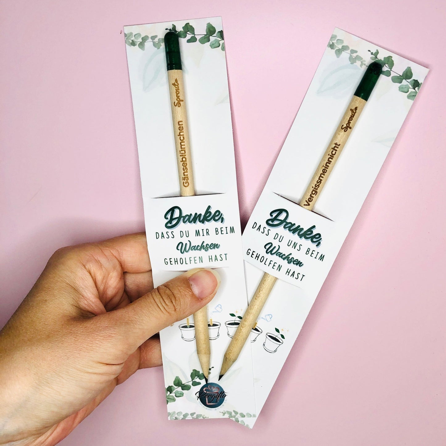 Bleistift mit Samenkapsel zum Einpflanzen - Abschiedsgeschenk für Lehrer oder Erzieher - Danke, dass du mir/uns beim Wachsen geholfen hast