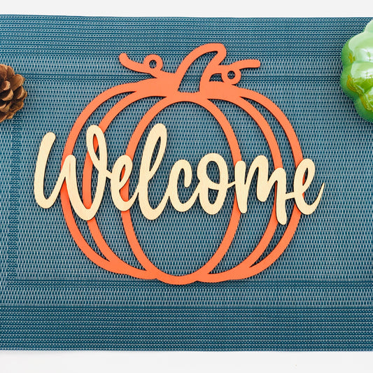 Willkommensschild Herbst - Welcome Schild als Herbstdeko - Kürbis 3D Schild