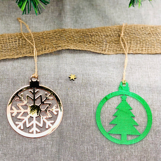 Weihnachtsornament aus Acryl - Schneeflocke Roségold - Tannenbaum Grün transparent