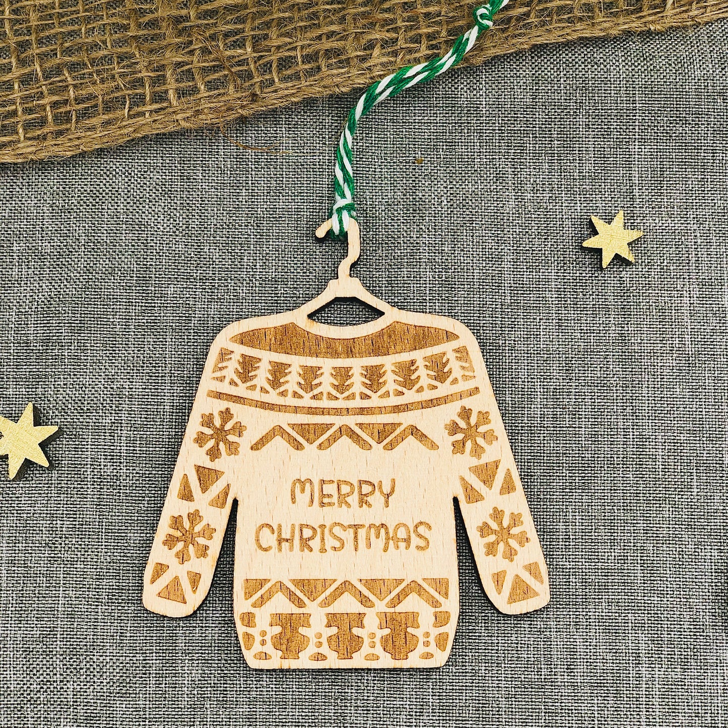 Christmas sweater wooden pendant - Ugly sweater ornament - Christmas tree ball wood - sustainable Christmas tree decoration - Christmas ornament