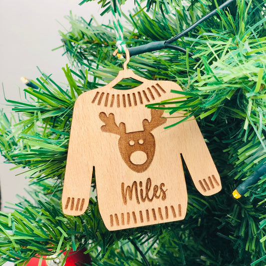 Weihnachtspullover Holzornament Lebkuchen - Tannenbaum - Rentier - Ugly Sweater Ornament - Weihnachtsbaumschmuck Holz personalisiert