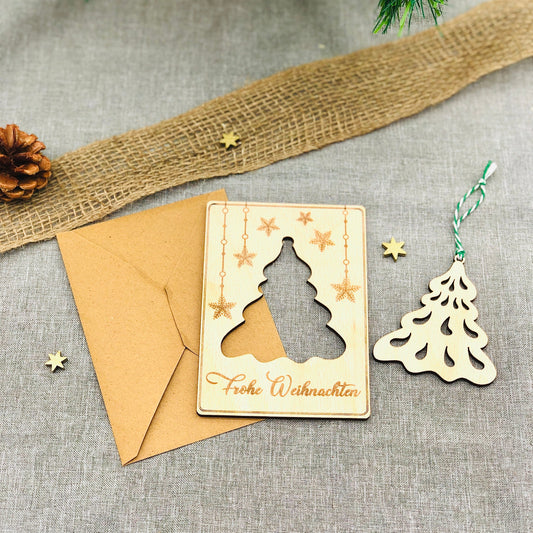 Grußkarte Weihnachten mit Holzornament