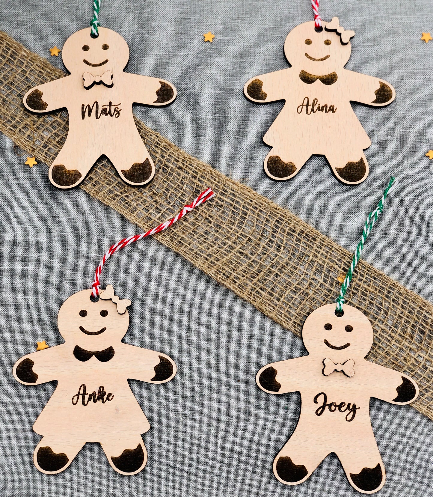 Lebkuchenmann und Lebkuchenfrau mit Kindernamen aus Holz