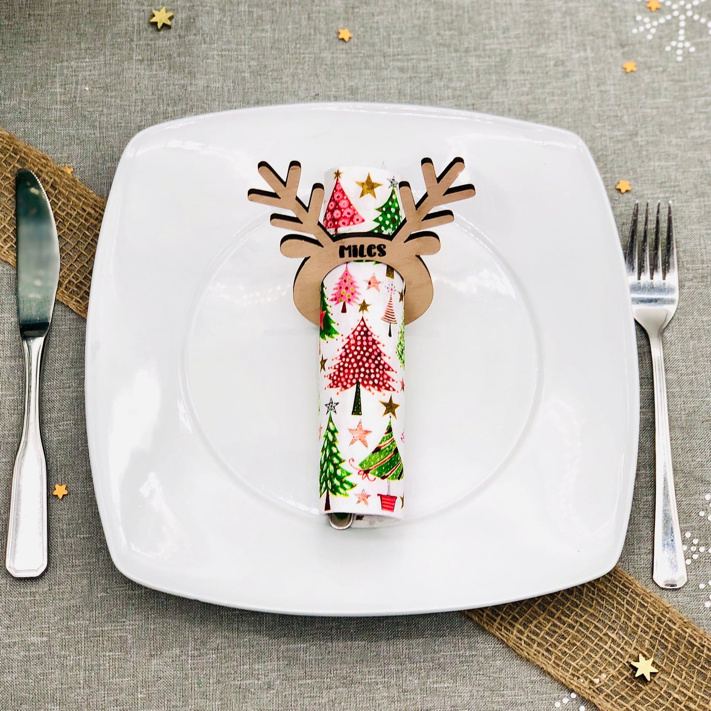 Serviettenring Weihnachten - personalisiert mit Namen - Platzkarte Weihnachten - Namensschild Weihnachten Serviettenring