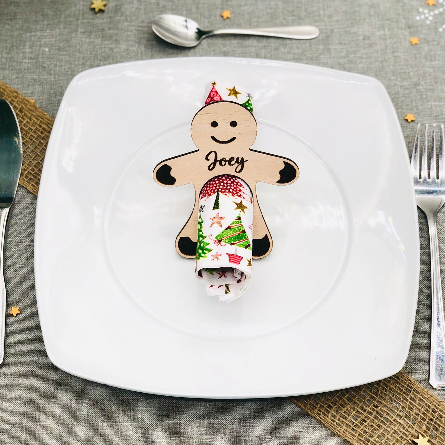 Serviettenring Weihnachten - personalisiert mit Namen - Platzkarte Weihnachten - Namensschild Weihnachten Serviettenring