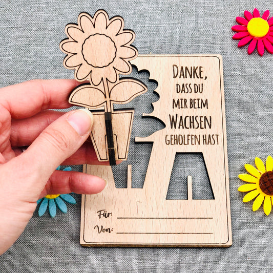 nachhaltige Grußkarte aus Holz mit 3D Blume
