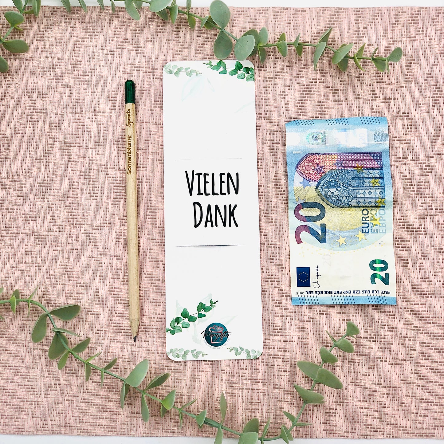 Geschenk zum Danke sagen - personalisierte Karte für Bleistift oder als Geldgeschenk