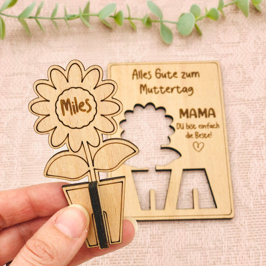 Muttertag Grußkarte Holz mit Blume