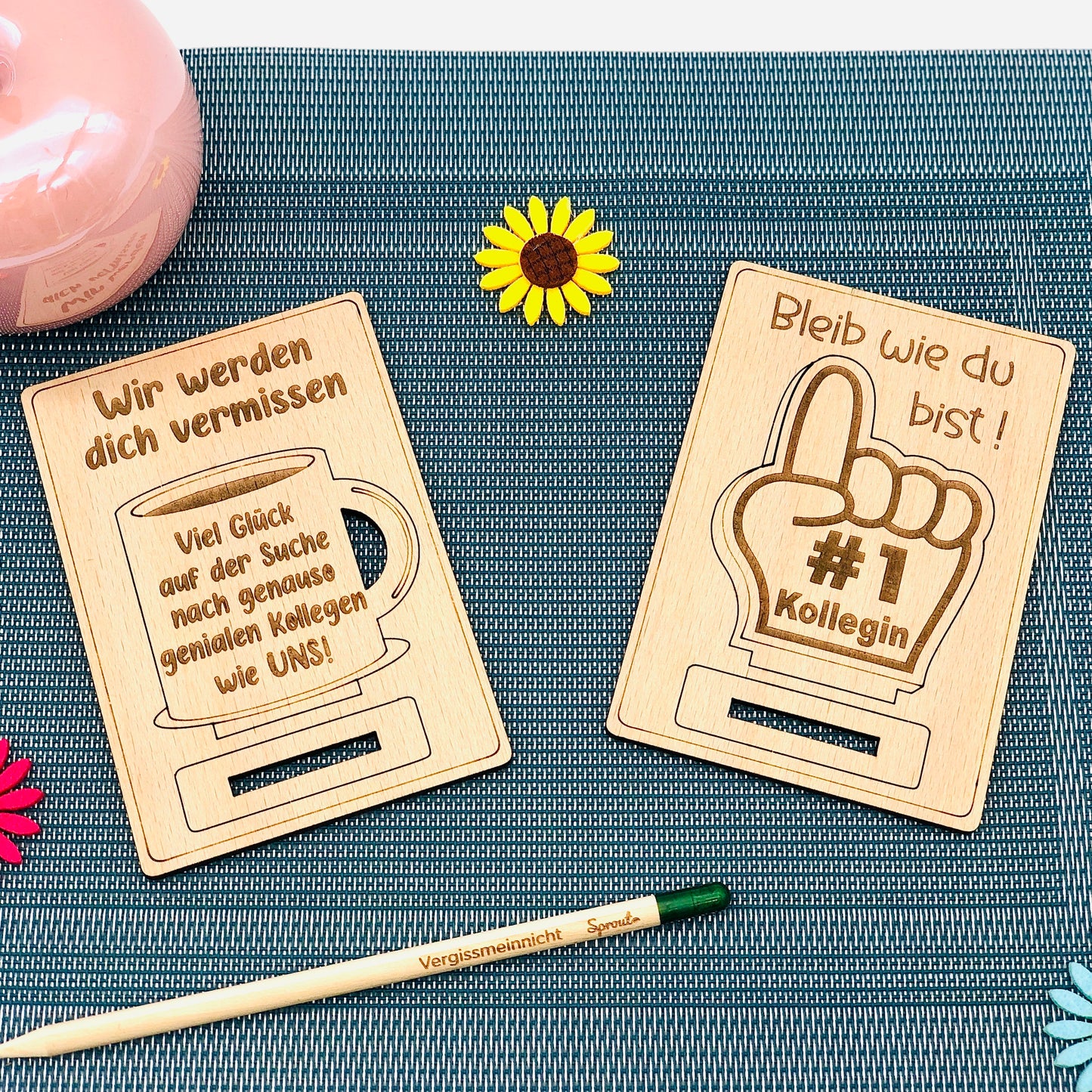 Abschiedsgeschenk Kollege / Kollegin - Grußkarte aus Holz 3D - Geschenk klein nachhaltig - Lieblingskollege - Mitarbeiter - Arbeitskollege