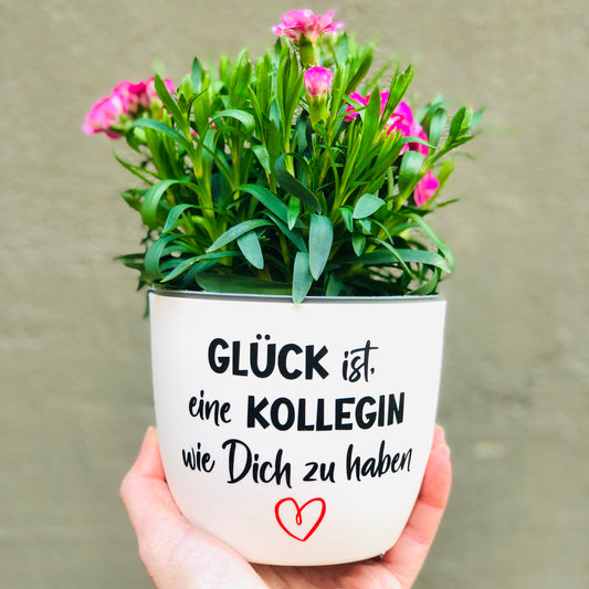 Blumentopf Geschenk Kollegin - Glück ist, eine Kollegin wie Dich zu haben!