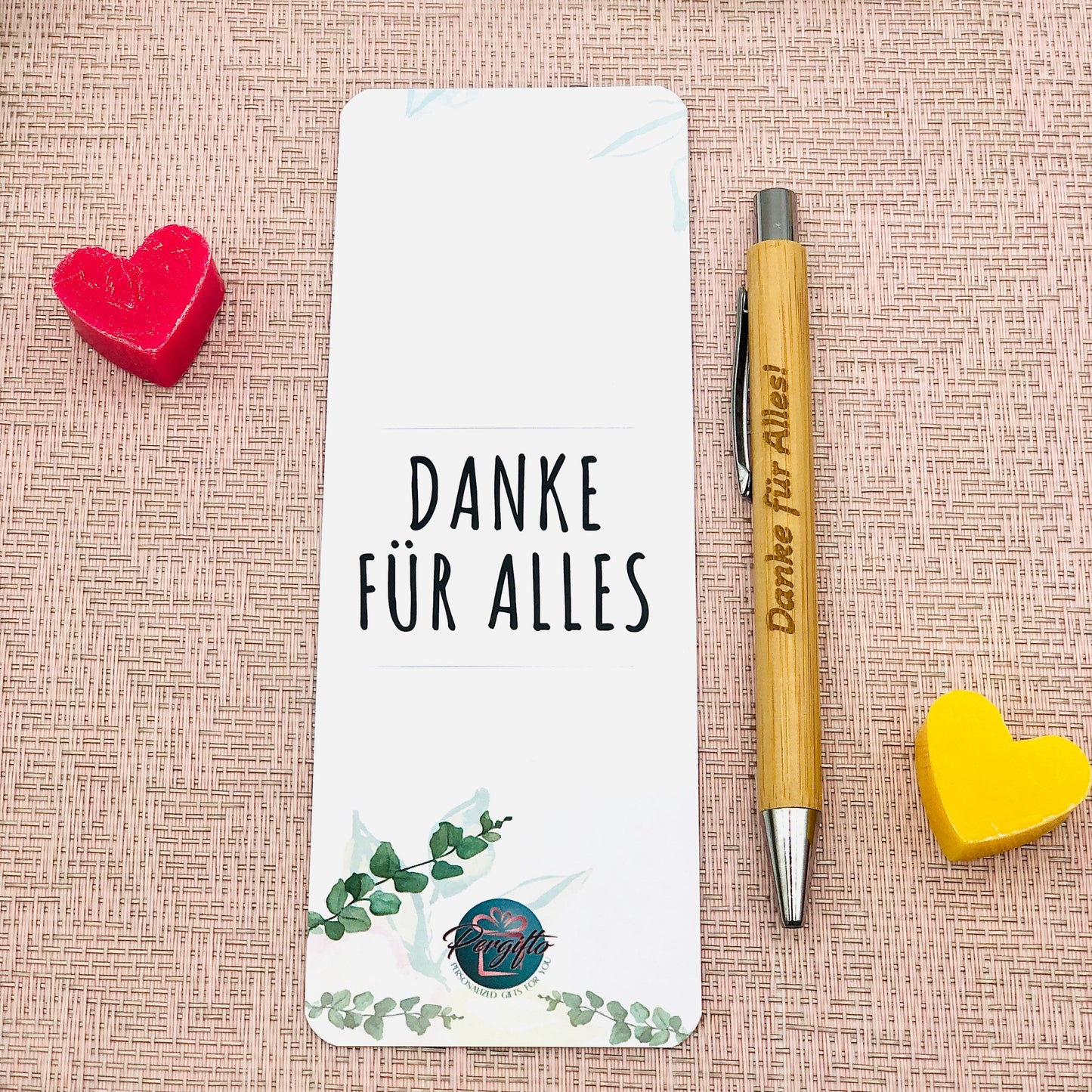 Bambus Kugelschreiber mit personalisierter Karte & Gravur - Nachhaltiges Geschen zum Danke sagen - Kuli mit Gravur kleines Dankeschön Firmen