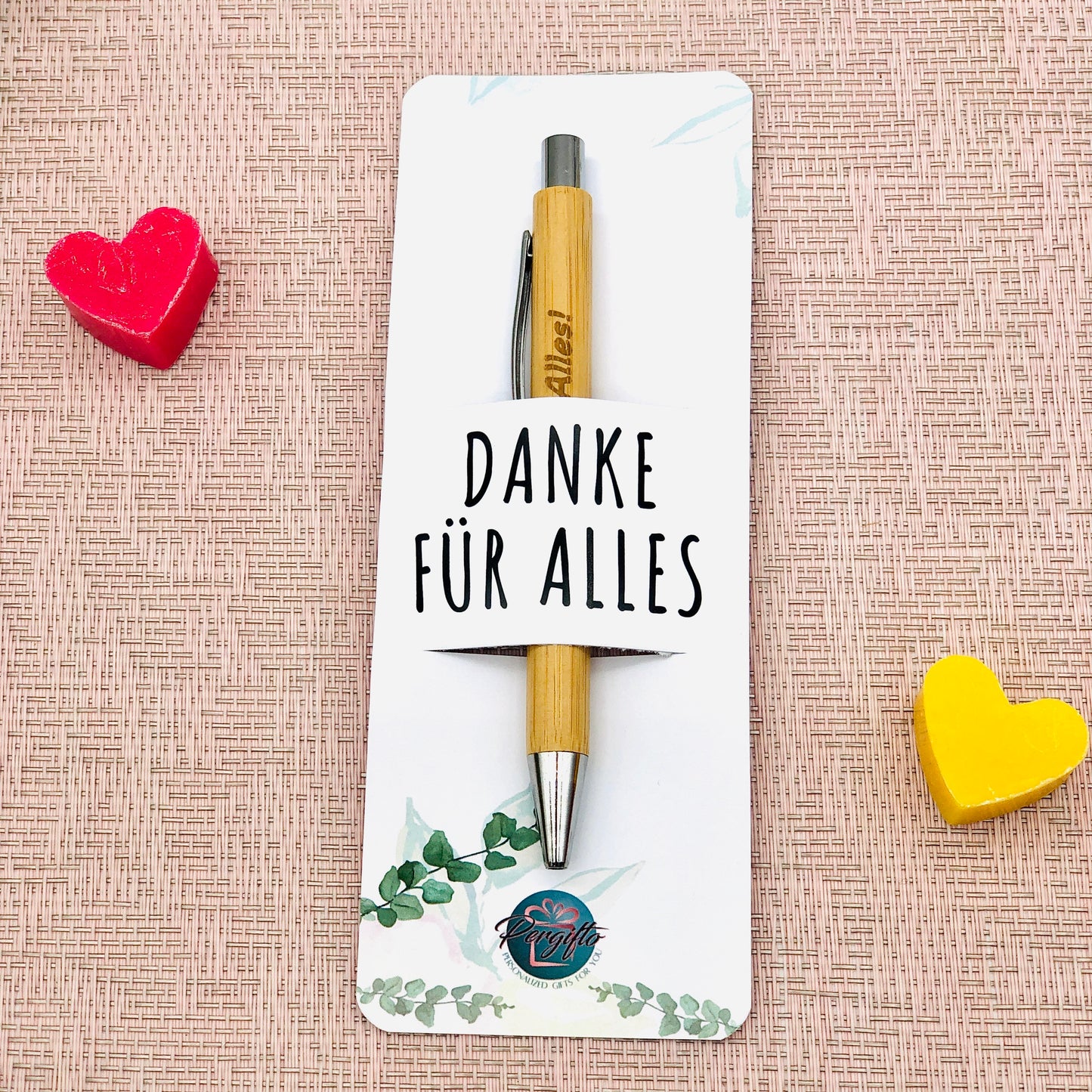 Bambus Kugelschreiber mit personalisierter Karte & Gravur - Nachhaltiges Geschen zum Danke sagen - Kuli mit Gravur kleines Dankeschön Firmen