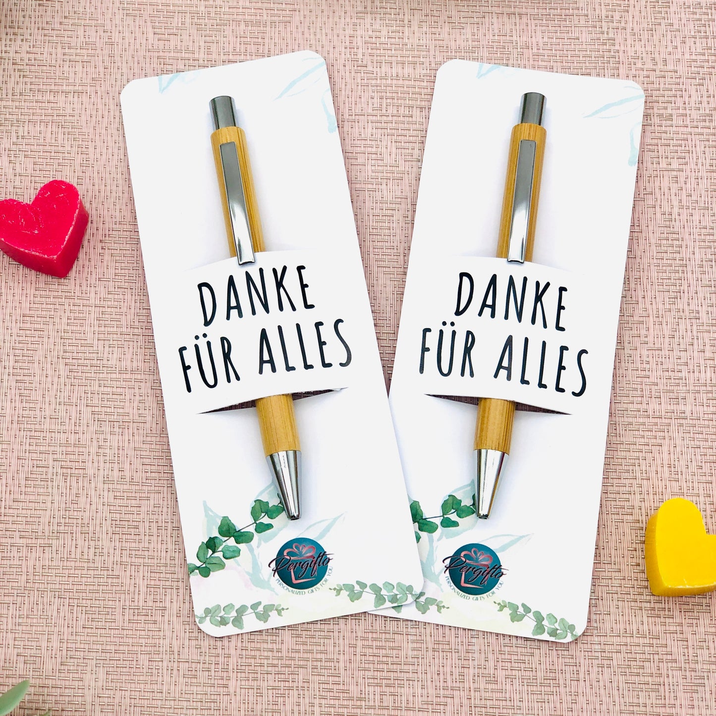 Bambus Kugelschreiber mit personalisierter Karte & Gravur - Nachhaltiges Geschen zum Danke sagen - Kuli mit Gravur kleines Dankeschön Firmen