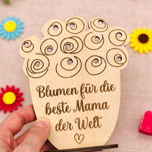 Muttertagsgeschenk aus Holz - Blumenhalter Holz - Blumenschild für Mama / Oma - Geschenk zum Muttertag personalisiert