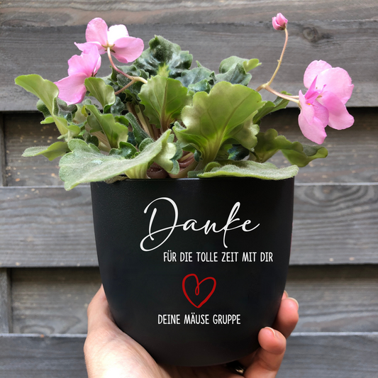 Blumentopf schwarz oder weiß "Danke für Alles" - Abschiedsgeschenk Kindergartenabschied - Schulabschluss - Lehrer oder Erzieher - personalisiert