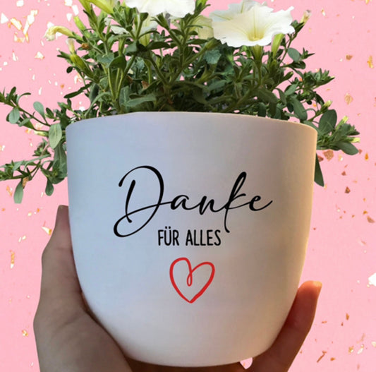 Blumentopf weiß oder schwarz "Danke für Alles" - Abschiedsgeschenk Lehrer oder Erzieher - Geschenk Kitaabschied oder Schulabschluss - personalisiert