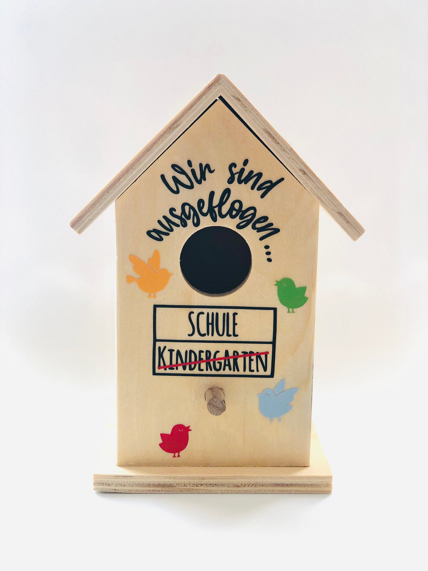Vogelhaus - Kindergarten "Wir sind ausgeflogen" - Abschiedsgeschenk für Erzieher/in - personalisiert mit Kindernamen