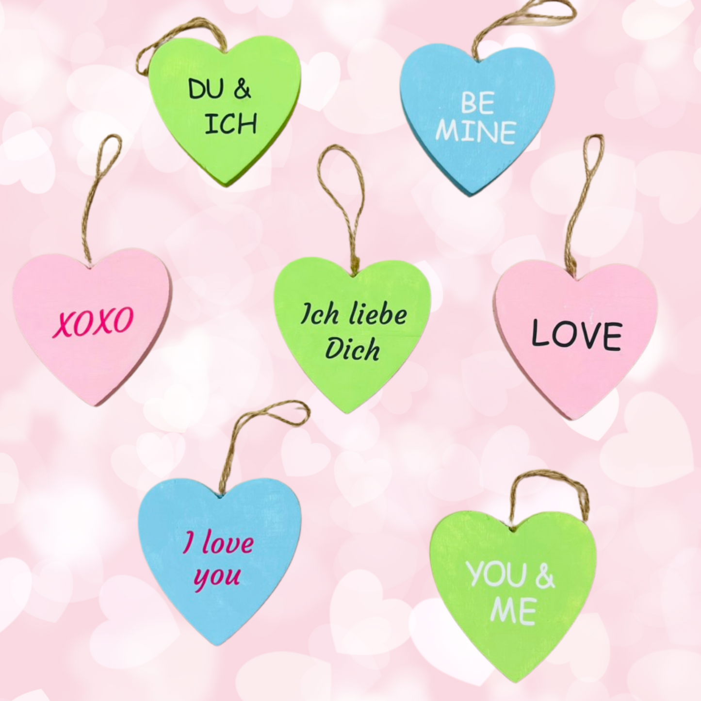 Geschenk zum Valentinstag für Paare - Valentinstagsgeschenk - Candy Hearts - Holzherz Geschenk für Verliebte - Herzanhänger Valentinstag personalisiert