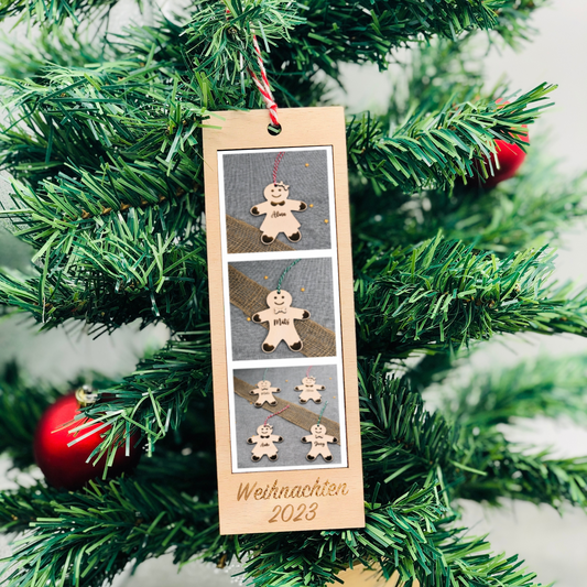 Weihnachtsbaum Fotoanhänger - Rahmen Mini Fotostreifen  - nachhaltige Christbaumkugel Holz für Fotos - Weihnachtsschmuck personalisiert