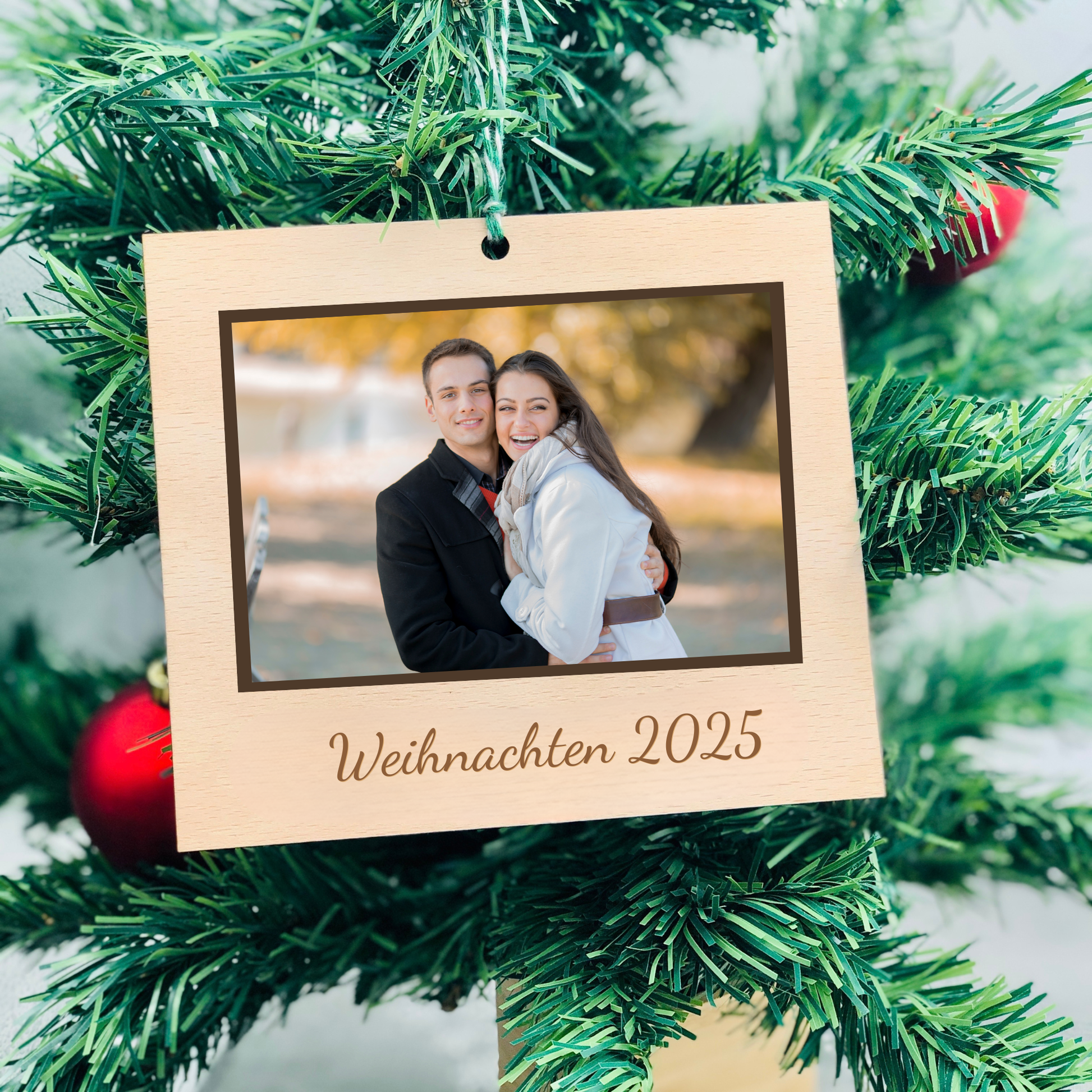 Weihnachtsbaum Fotoanhänger - Rahmen Mini Fotostreifen  - nachhaltige Christbaumkugel Holz für Fotos - Weihnachtsschmuck 