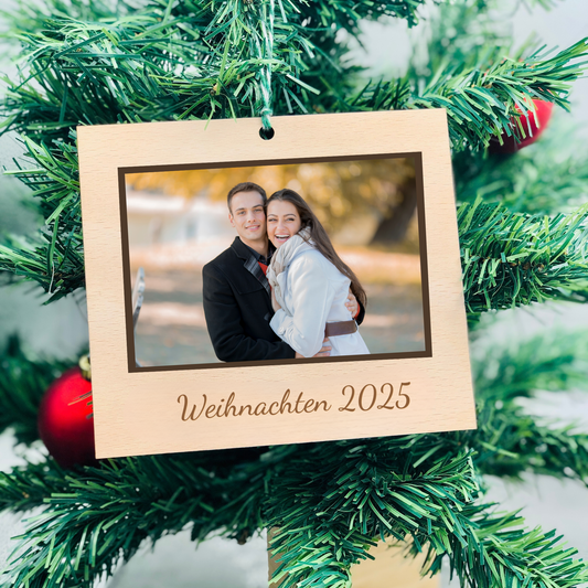 Weihnachtsbaum Fotoanhänger - Rahmen Mini Fotostreifen  - nachhaltige Christbaumkugel Holz für Fotos - Weihnachtsschmuck 