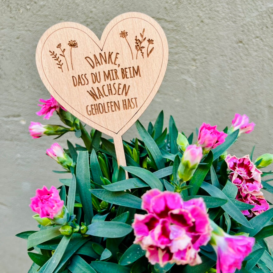 Personalisierter Blumenstecker Herz aus Holz – Abschiedsgeschenk für Erzieherin & Lehrer | Danke Geschenk Kita & Schule