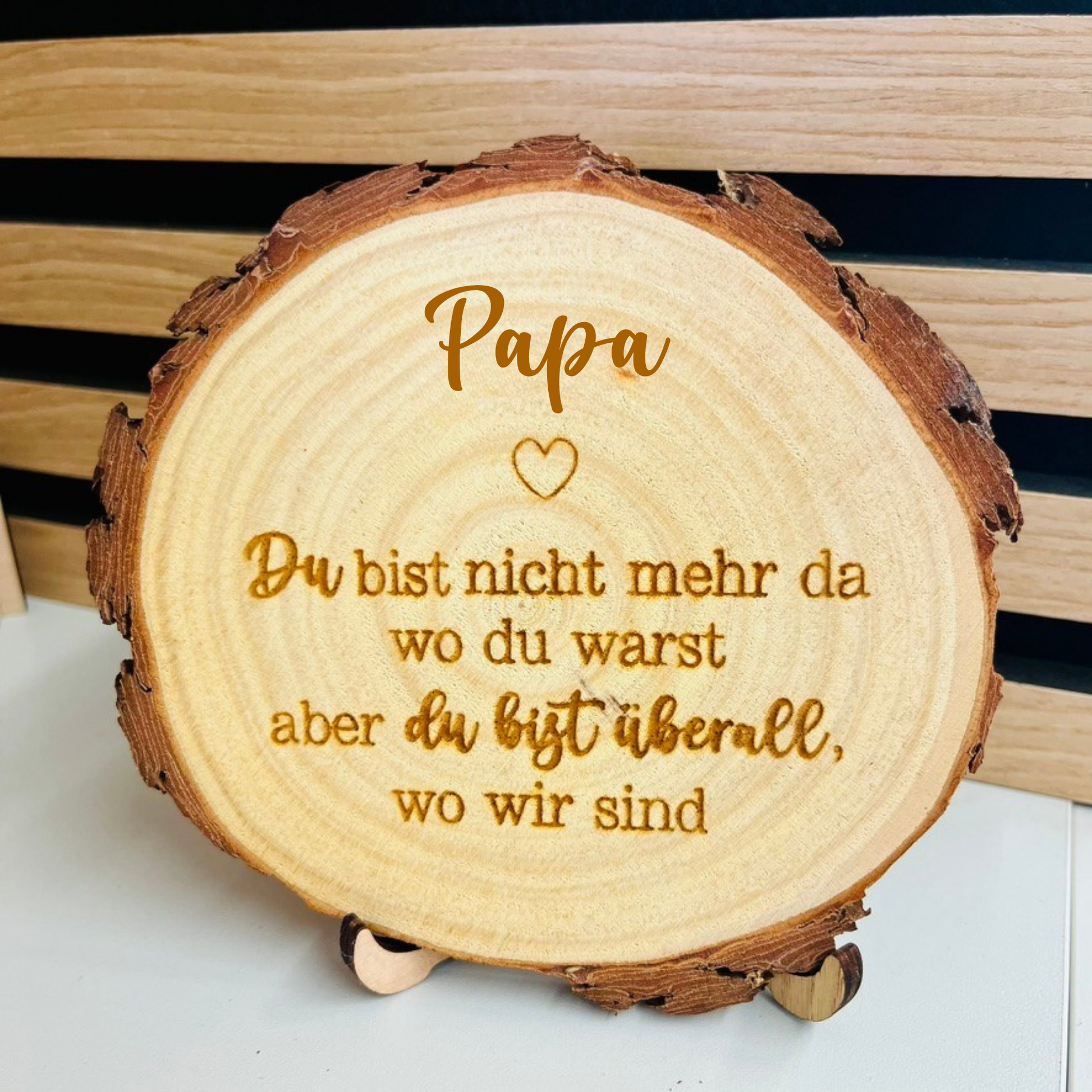 Baumscheibe Andenken mit Gravur - Gedenktafel Trauer, personalisierte Holzscheibe verstorbene Oma - Opa - Mama - Papa, Erinnerung für Papa