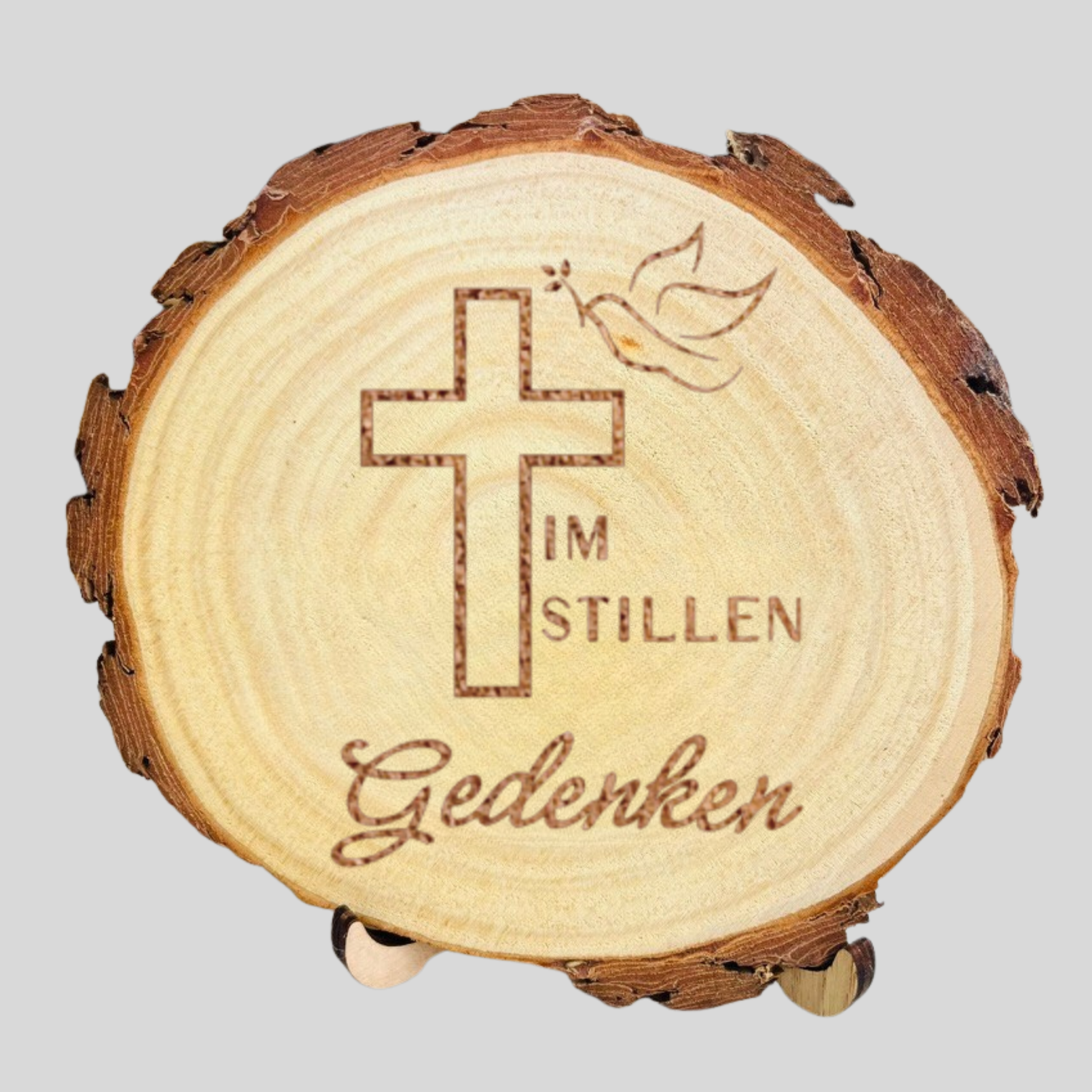 Baumscheibe Andenken mit Gravur - Gedenktafel Trauer, personalisierte Holzscheibe verstorbene Oma - Opa - Mama - Papa, Erinnerung mit Foto - Im stillen Gedenken