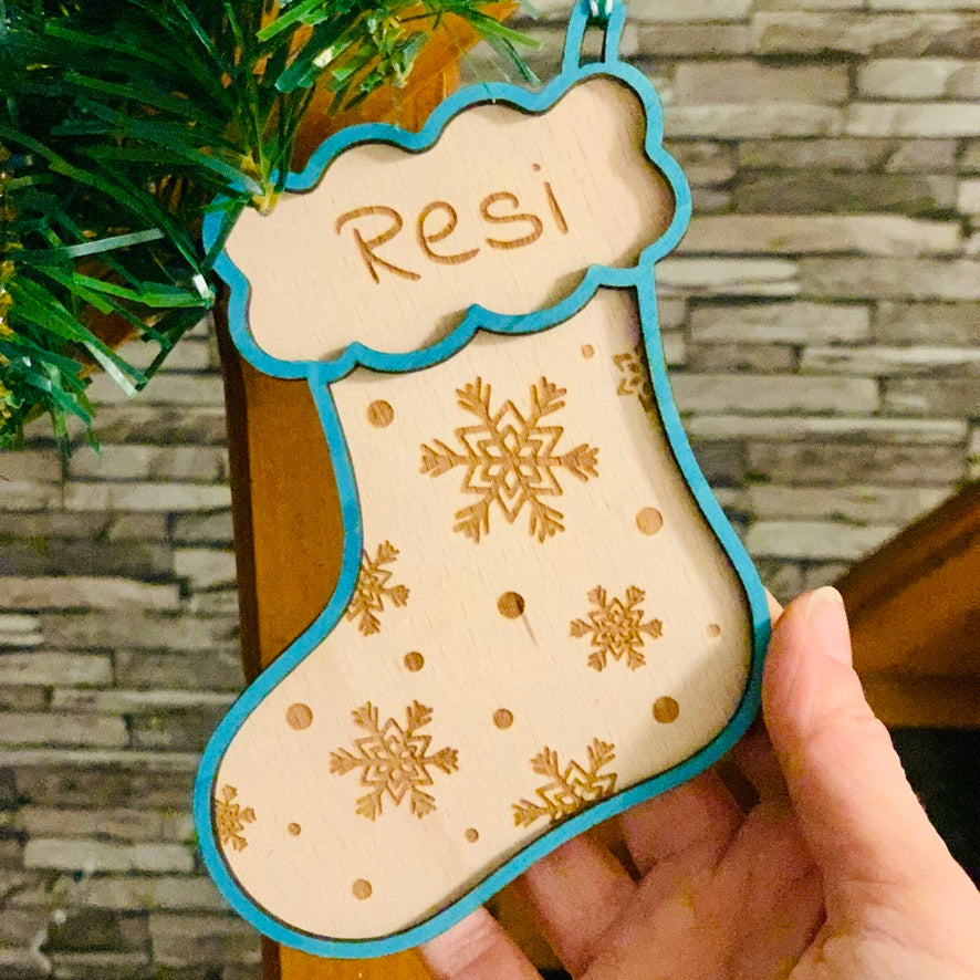 Nikolaus Strumpf Holzornament - Holz Socke Weihnachten - Weihnachtsstocking Nikolaus - Christbaumschmuck Nikolausstrumpf - personalisiert