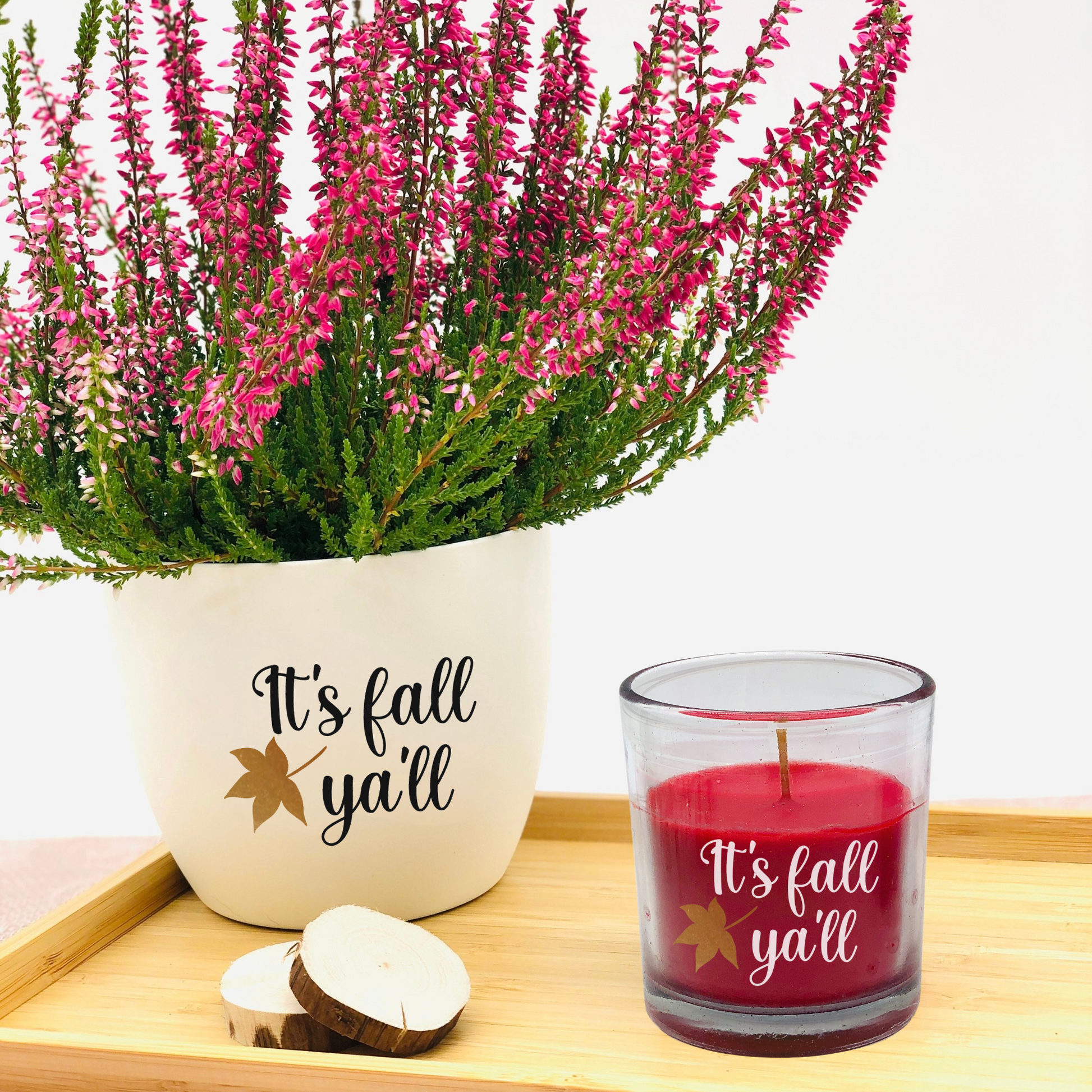 Duftkerze im Glas - Kerze mit herbstlichem Motiv - Geschenkidee Kerze  weiß oder rot- Hallo Herbst - gemütliche Herbstdeko