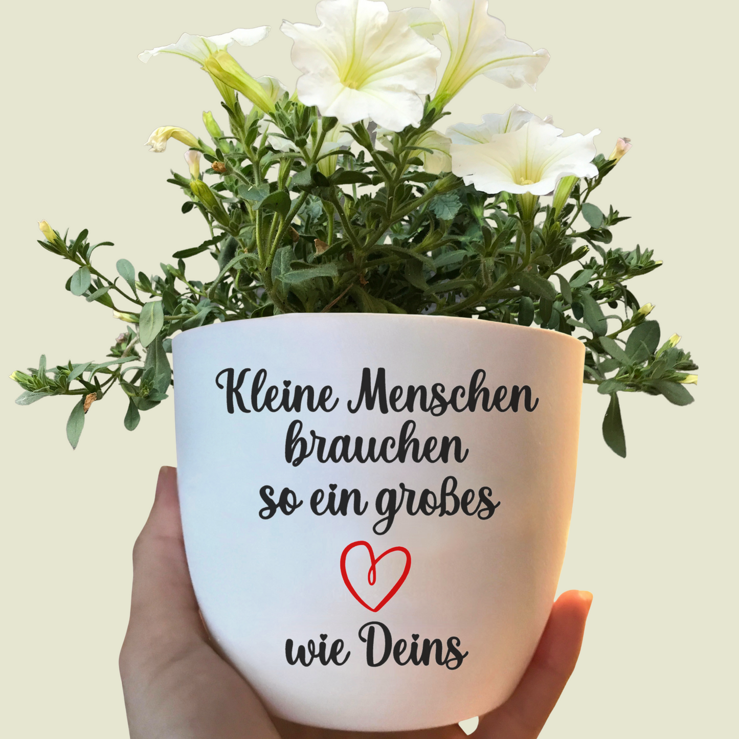 Blumentopf weiß oder schwarz "Kleine Menschen brauchen so ein großes Herz wie Deins / Eures" - Abschiedsgeschenk Lehrer oder Erzieher 