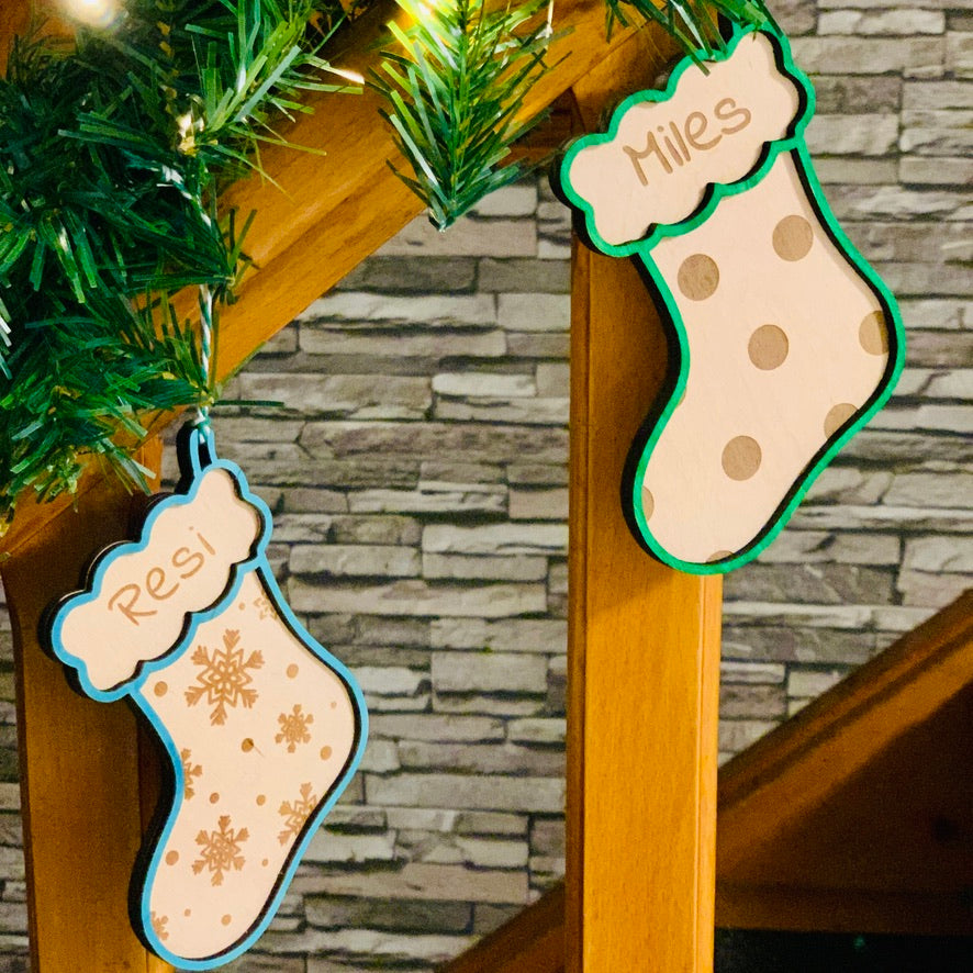 Nikolaus Strumpf Holzornament - Holz Socke Weihnachten - Weihnachtsstocking Nikolaus - Christbaumschmuck Nikolausstrumpf - personalisiert