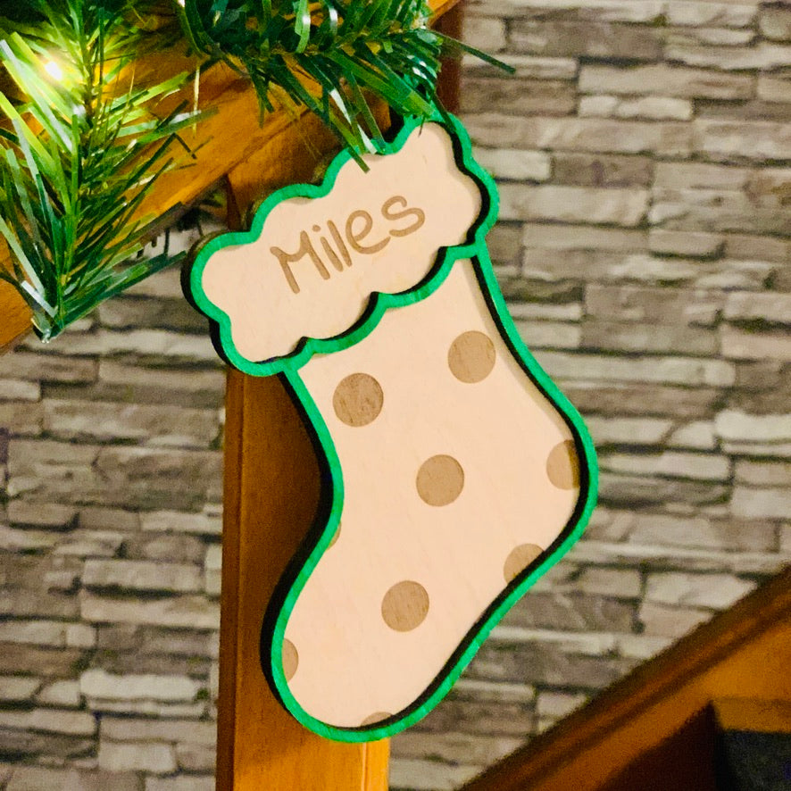 Nikolaus Strumpf Holzornament - Holz Socke Weihnachten - Weihnachtsstocking Nikolaus - Christbaumschmuck Nikolausstrumpf - personalisiert