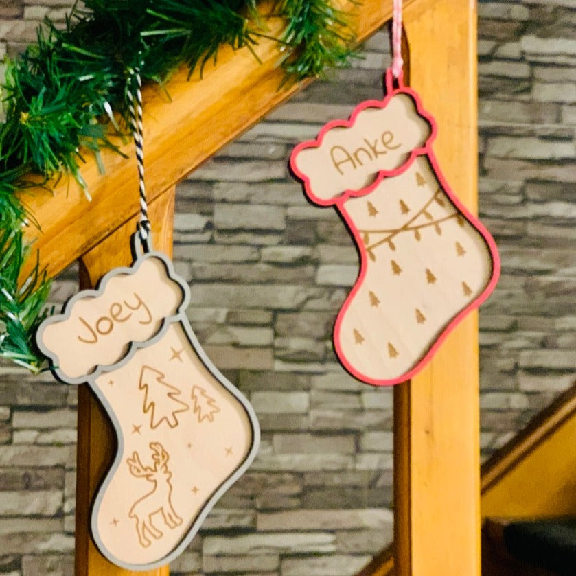 Nikolaus Strumpf Holzornament - Holz Socke Weihnachten - Weihnachtsstocking Nikolaus - Christbaumschmuck Nikolausstrumpf - personalisiert