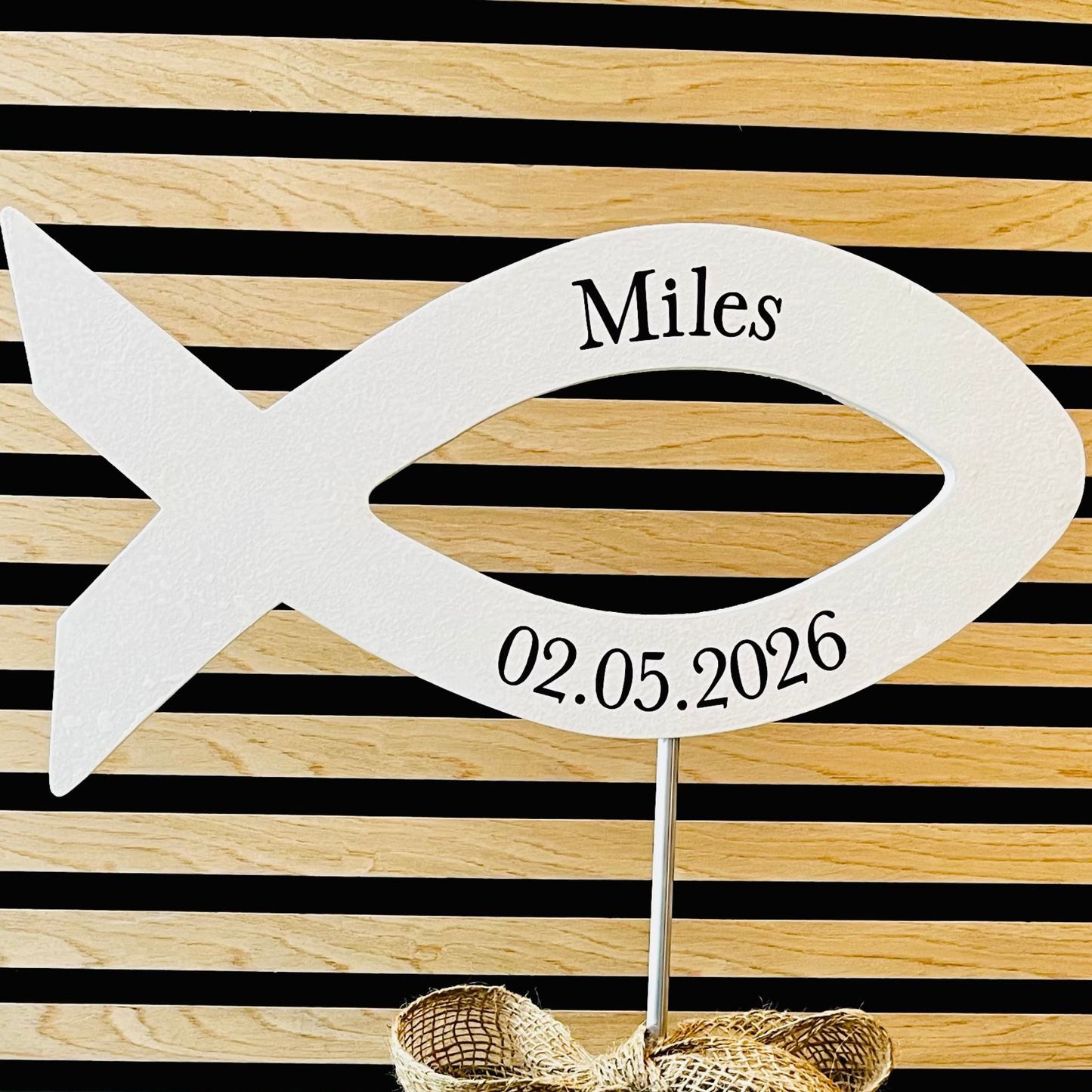 Kommunion Deko Fisch-Aufsteller Holz - Stele Fisch - handgefertigt personalisiert