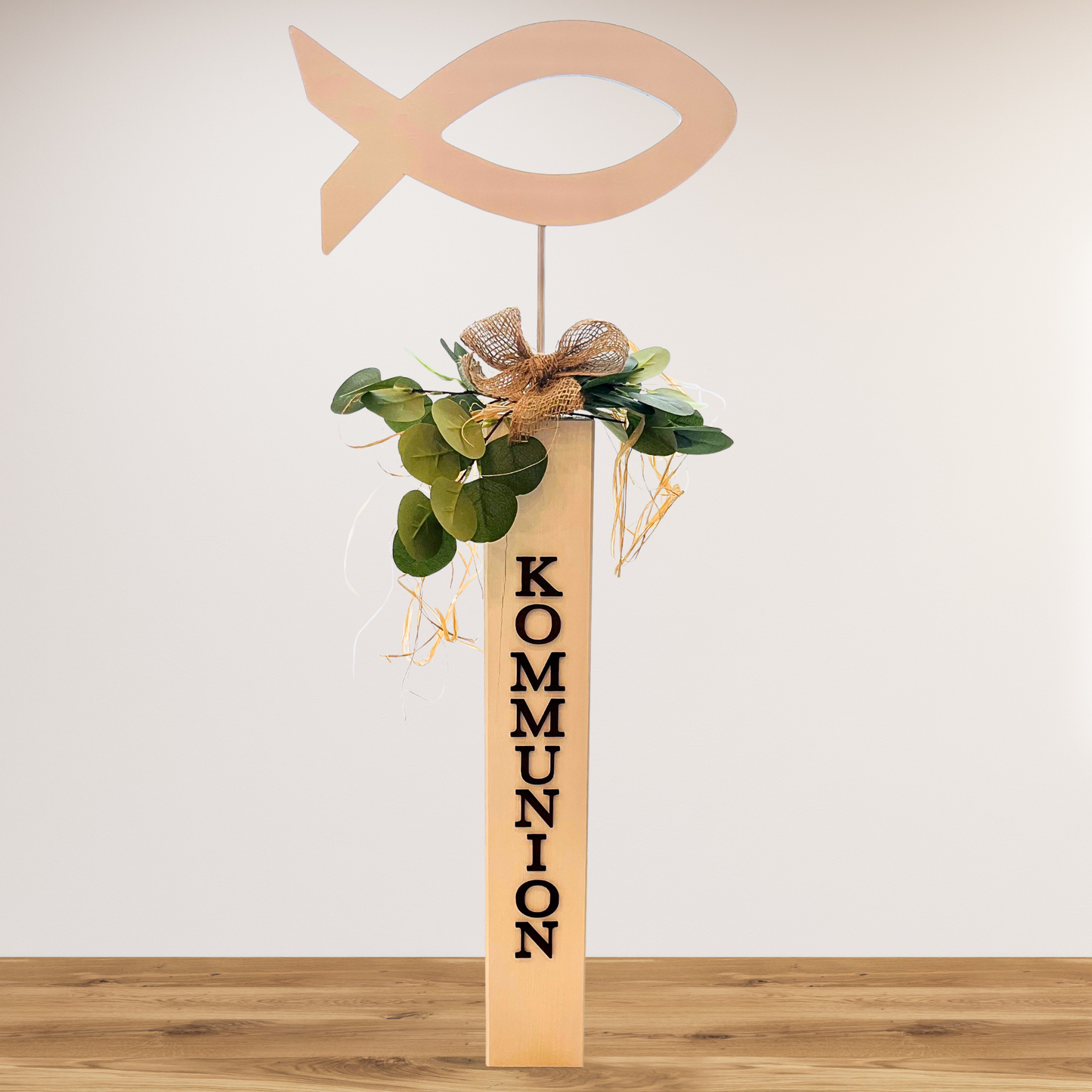 Kommunion Deko Fisch-Aufsteller Holz - Stele Fisch - handgefertigt personalisiert