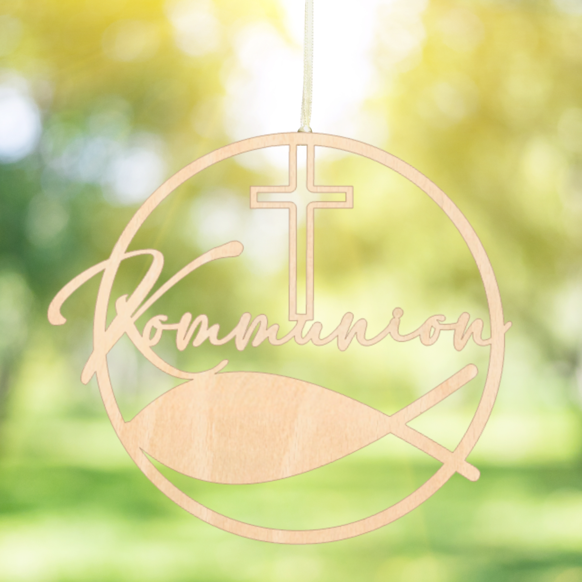 Kommunionsdeko Türkranz mit Kreuz und Fischsymbol - personalisiert - ohne Deko und Name