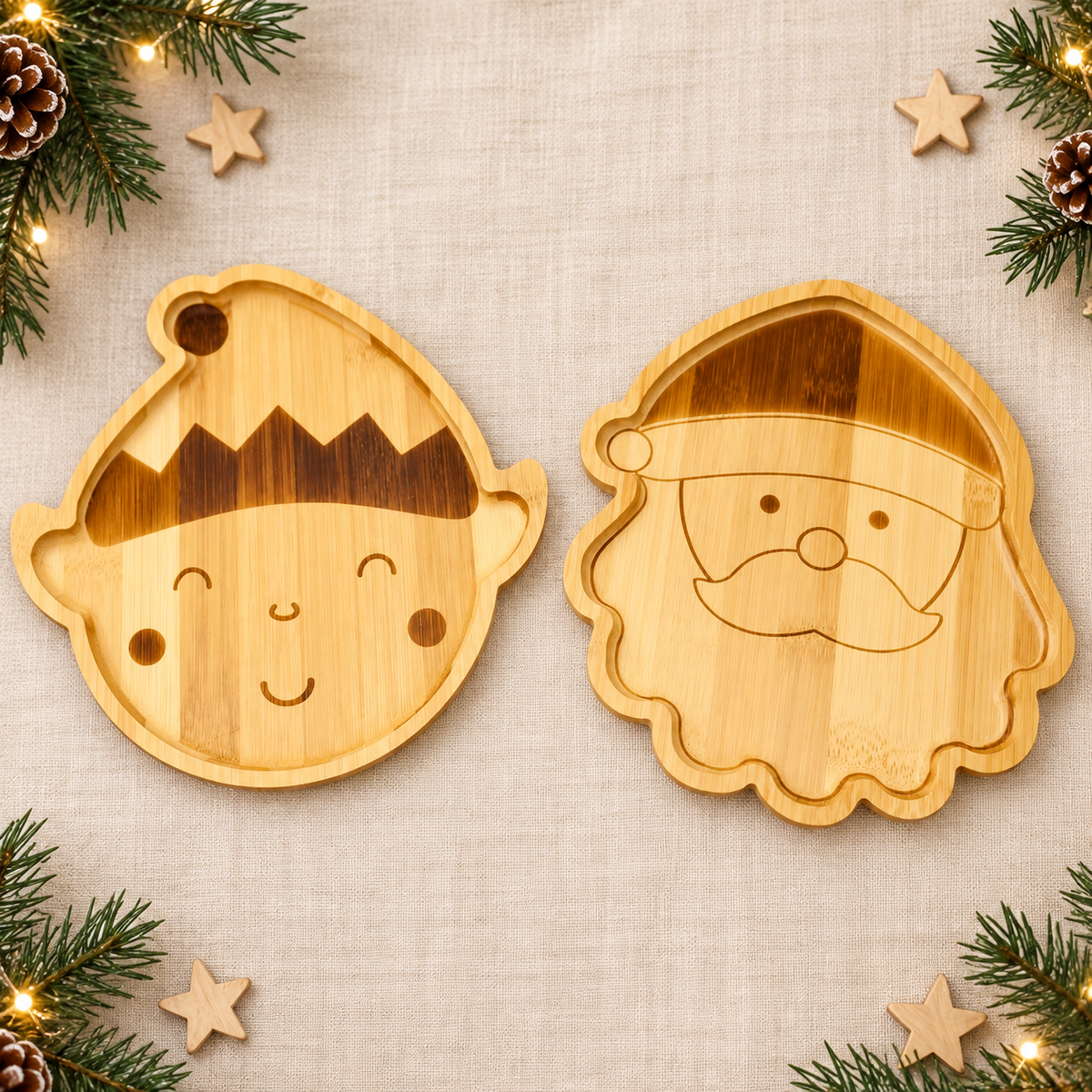 Geschenk Weihnachten Kleinkind - Nikolausteller mit Name | Kindergeschirr Holz | Personalisiertes Geschenk Baby 1. Weihnachten - Nikolaus und Elf