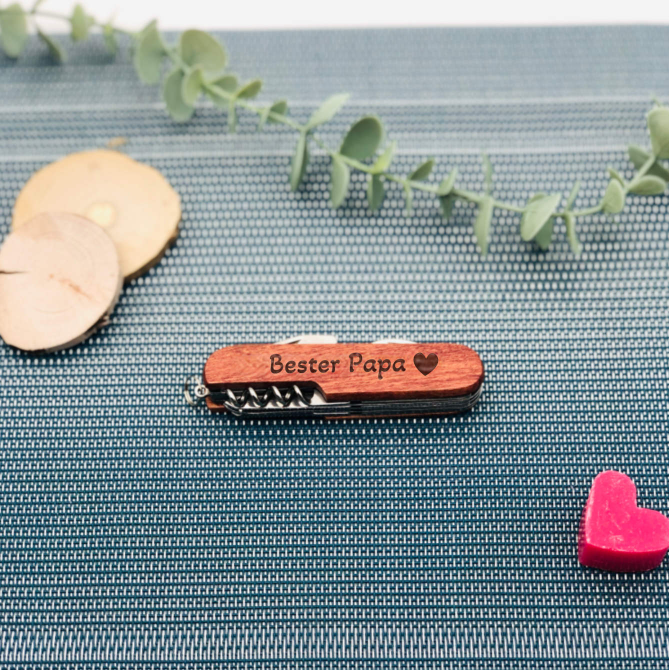 Geschenk zum Vatertag - Taschenmesser mit Holzgriff - Geschenk mit Gravur für Papa / Opa zum Vatertag - Vatertagsgeschenk personalisiert