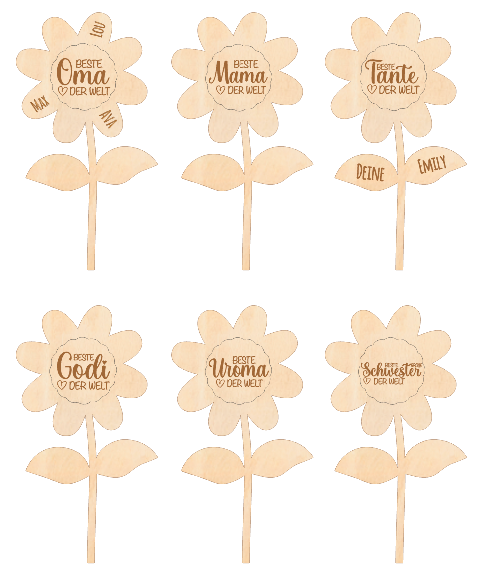 Designs Blumenschild Beste Mama / Oma / Uroma / Tante / Schwester / Godi der Welt- Blumenstecker Geschenkidee  Muttertag Geburtstag - personalisiert
