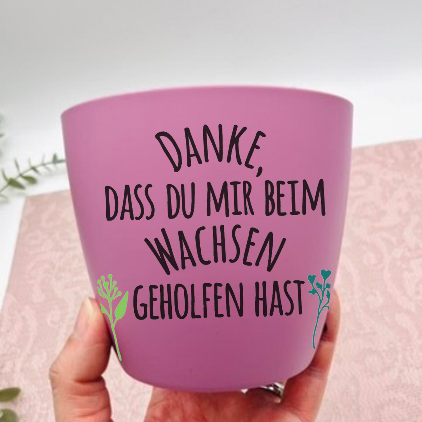 Blumentopf schwarz oder weiß "Danke, dass du mir / uns beim Wachsen geholfen hast" - Abschiedsgeschenk Lehrer/in oder Erzieher/in - personalisiert